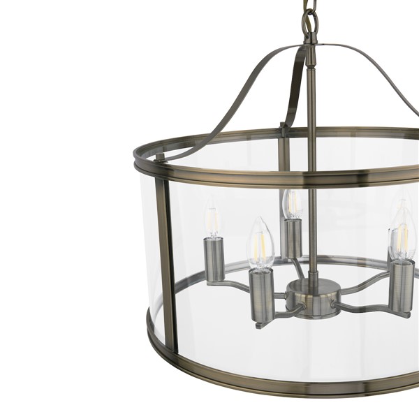 (image for) Laura Ashley Harrington 5 Light Pendant Antique Brass & Glass